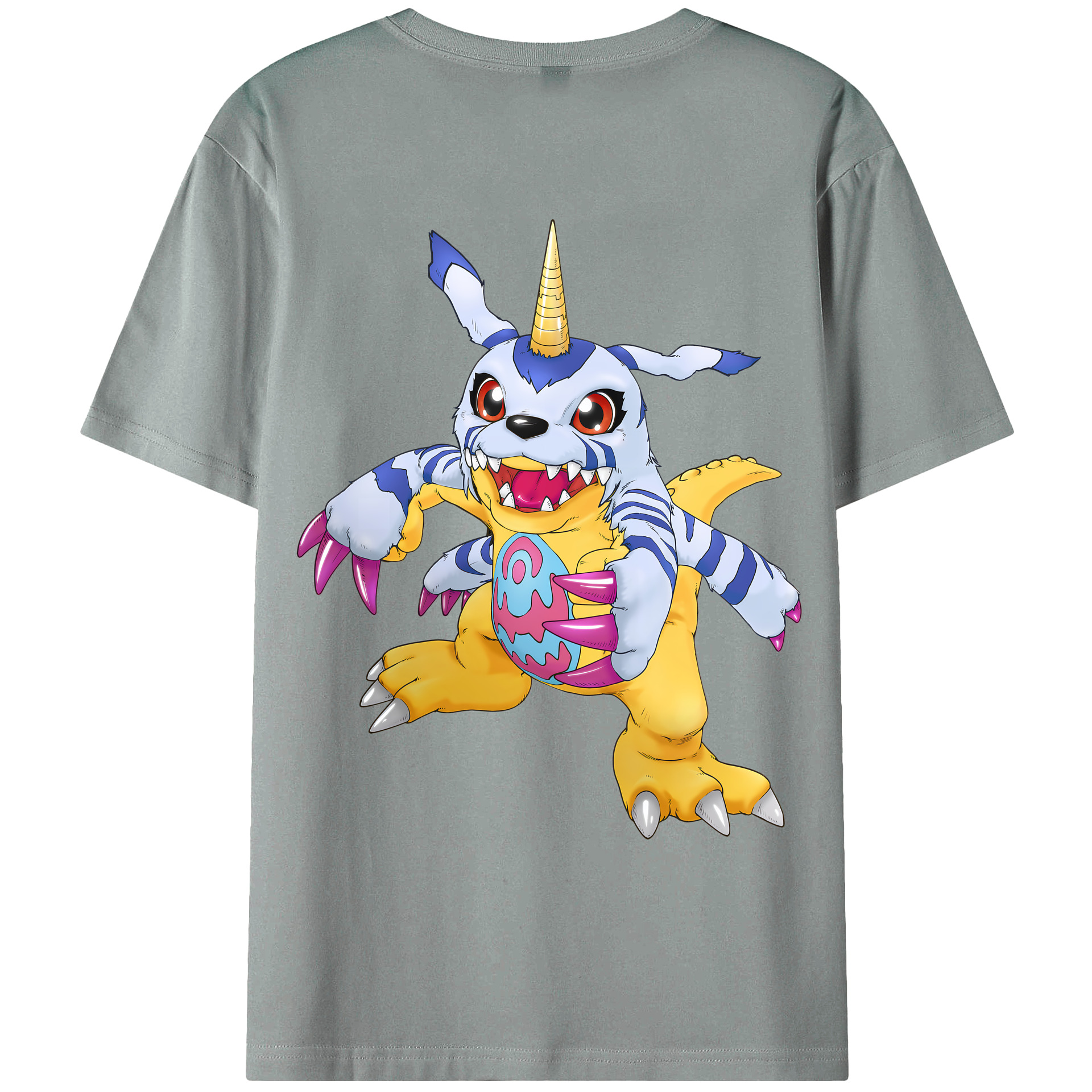 （画像用） Digimon デジタルモンスター/デジモン 綿100％ メンズ半袖Tシャツ（バックプリント） 通気性